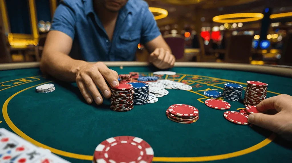 casino player and table with chips